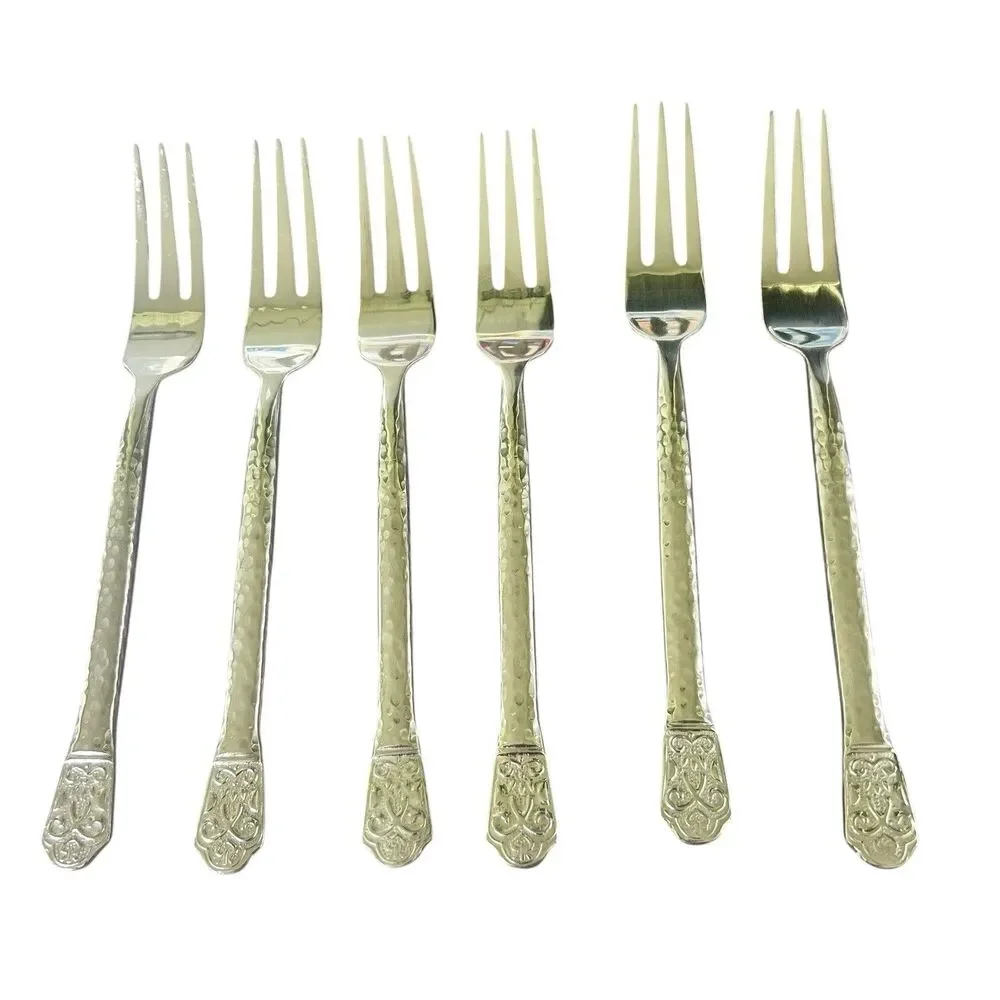 gs Gourmet Settings  AVALON Hammered  DINNER FORKS  6 Pc